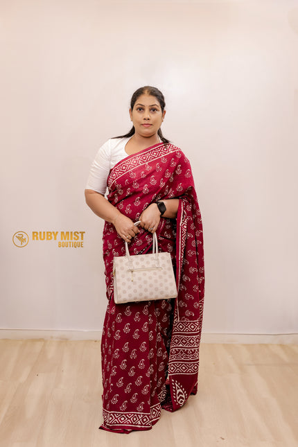 Paisely Block Printed Cotton Saree.