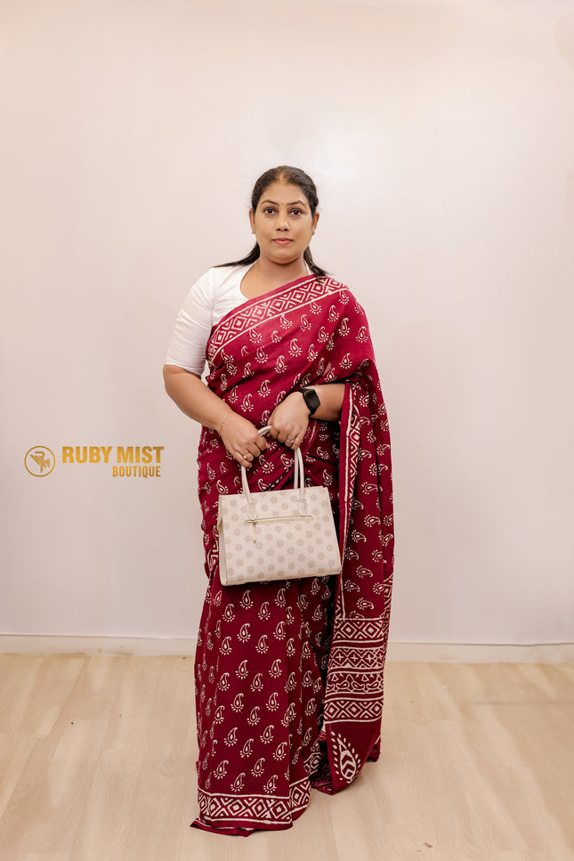 Paisely Block Printed Cotton Saree.