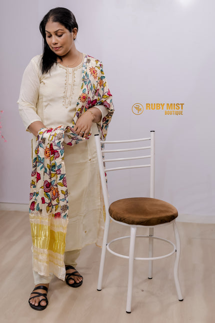 Simple Handworked Chanderi Silk Churidhar Set.