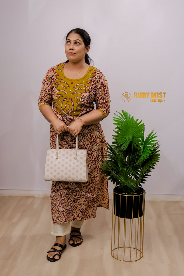 Kalamkari Cotton  Slitted Kurti