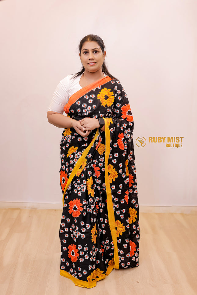 Floral Screen Printed Cotton Saree
