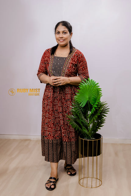 Mirror Worked Ajrakh Umbrella Top