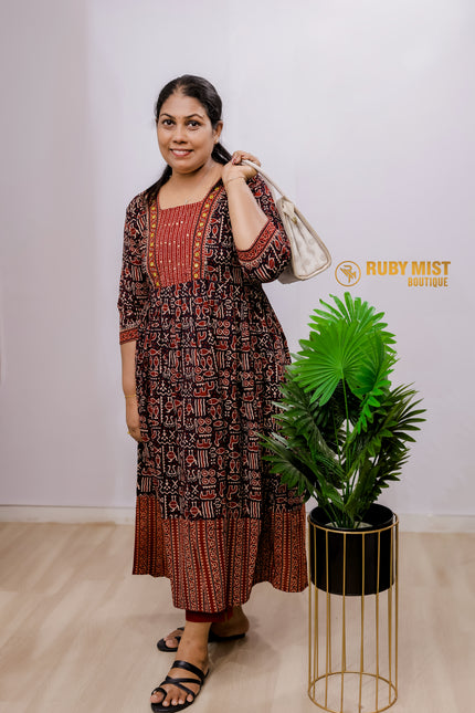 Mirror Worked Ajrakh Umbrella Top