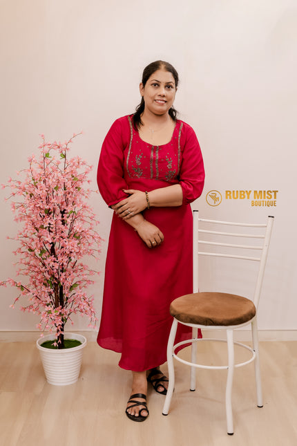 Hand Worked Vijithra Silk A-Line Top