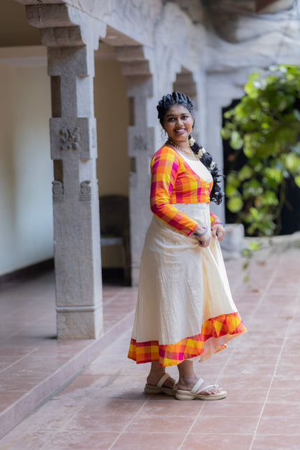 MADRAS CHECK PANEL CUT ANARKALI AND JACKET