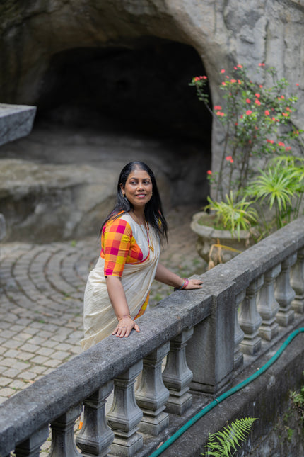 MADRS CHECK SAREE AND BLOUSE PIECE