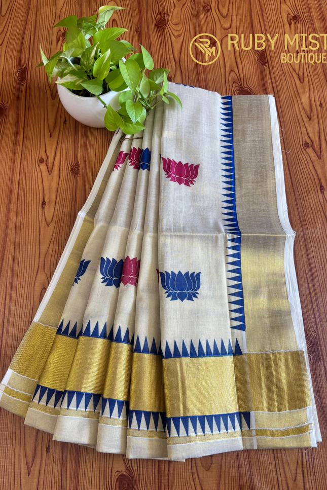 Lotus Printed Tissue Saree.