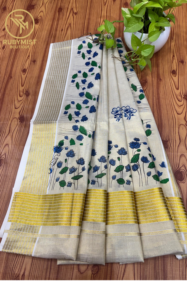 Peacock Printed Tissue Set Saree.