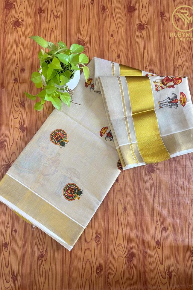 Golden Zari Bordered Set Saree.